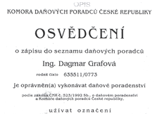 Náhled dokladu – Certifikát – daňový poradce
